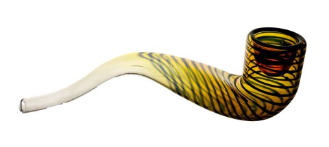Coloured  Glass  Pipe  With  Coloured  Bowl  Curved  Stem